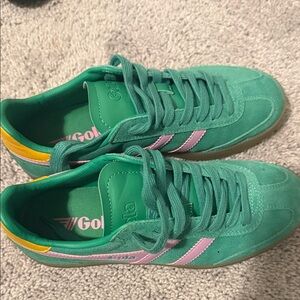 Gola Green Sneakers with Pink and Yellow Details